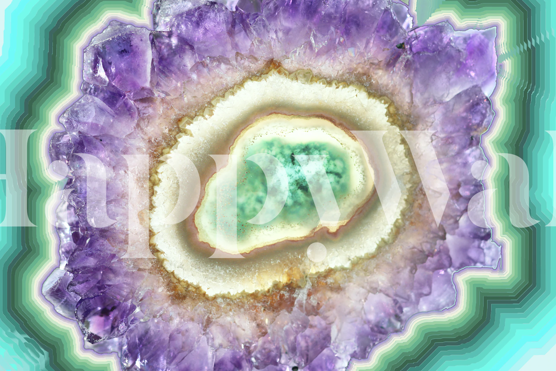 Amethyst geode pattern in purple, green, and white wallpaper