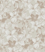 monochrome line drawing lillies beige carta da parati
