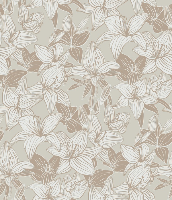 monochrome line drawing lillies beige