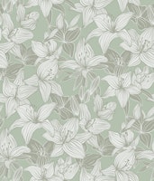 monochrome line drawing lillies sage green carta da parati