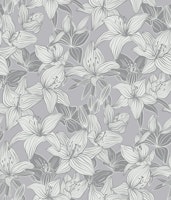 monochrome line drawing lillies silver grey carta da parati