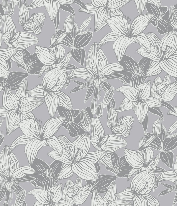 monochrome line drawing lillies silver grey
