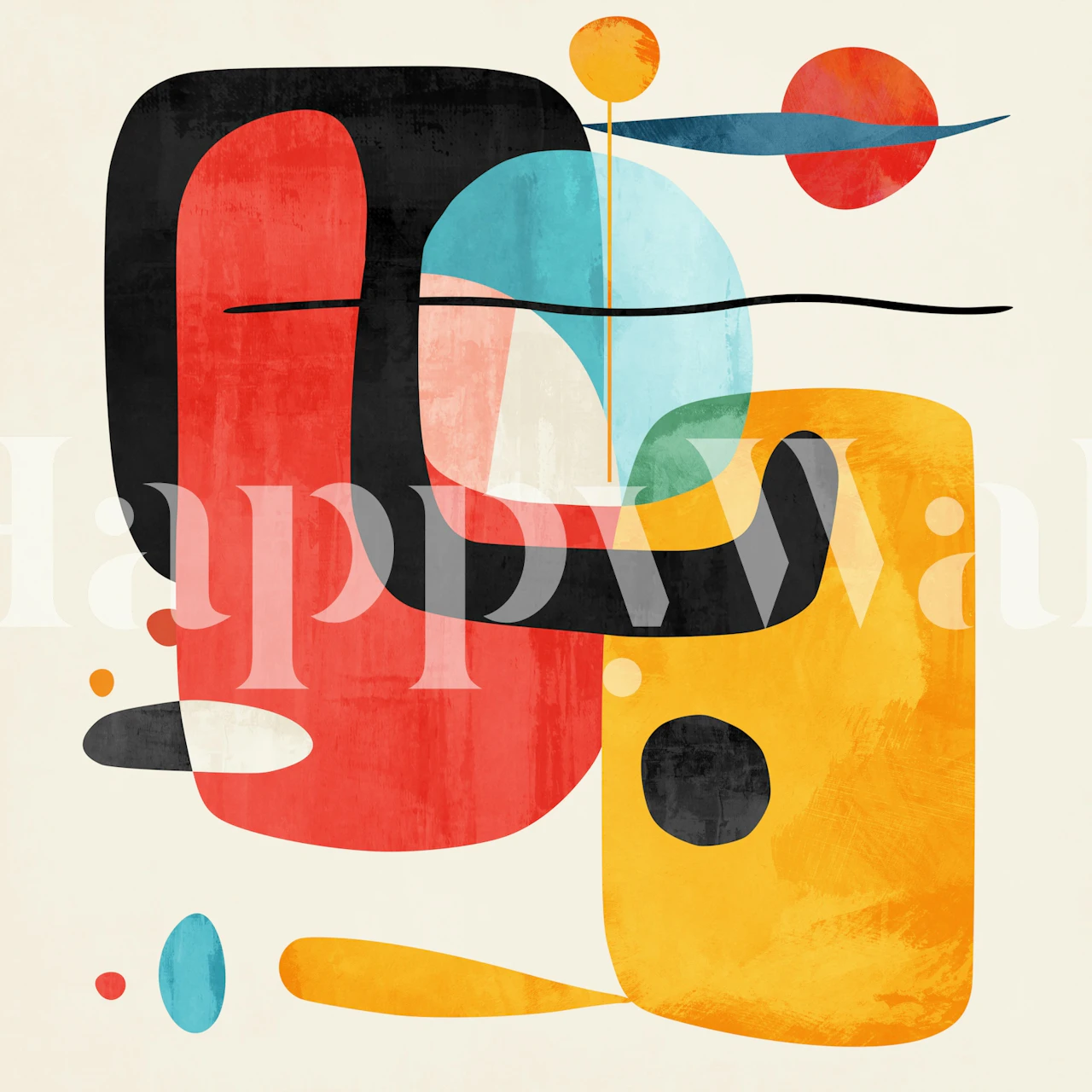 Colorful overlapping abstract wallpaper in a room