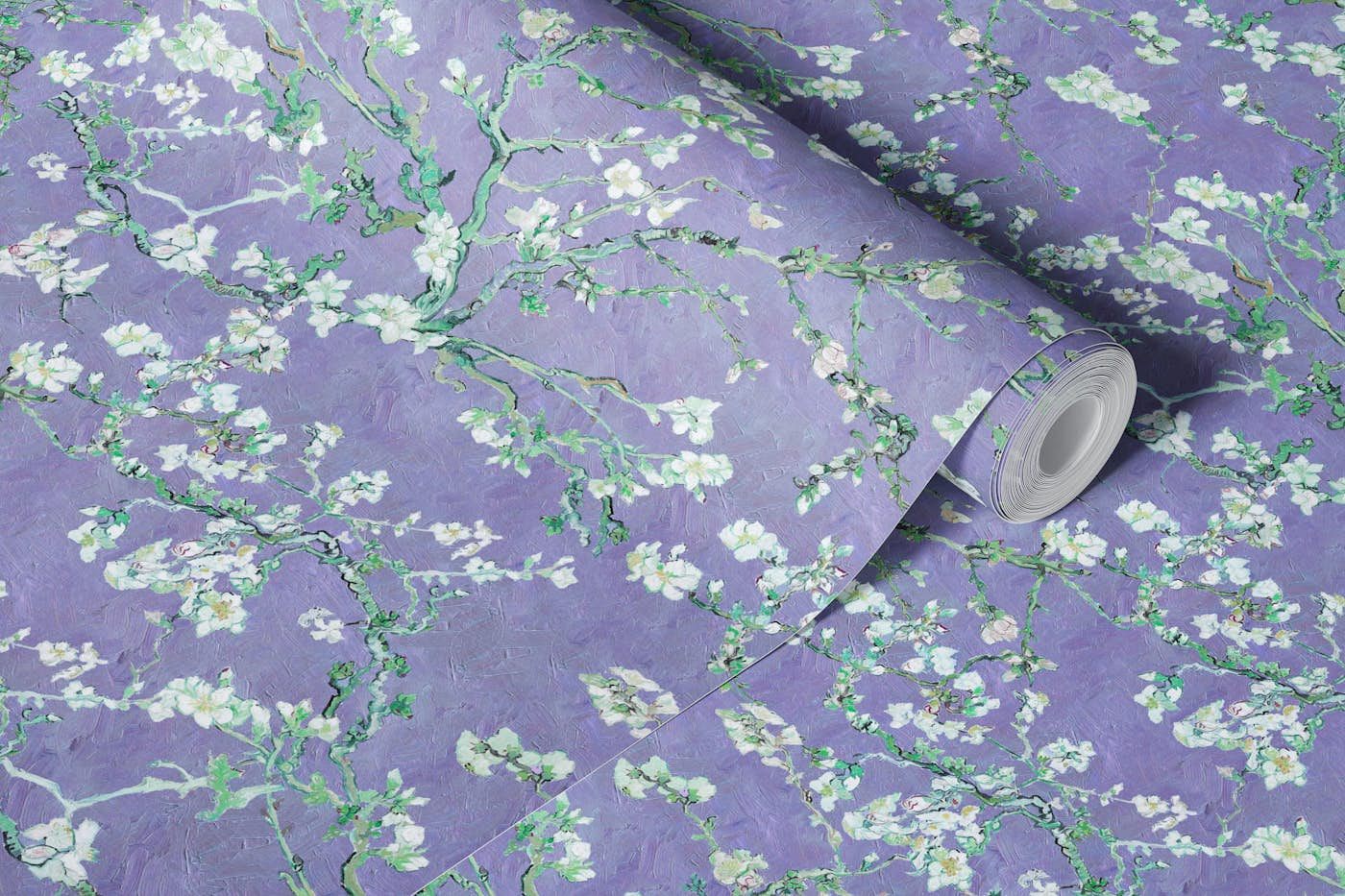 Van Gogh Almond Blossom lavender mint wallpaper roll