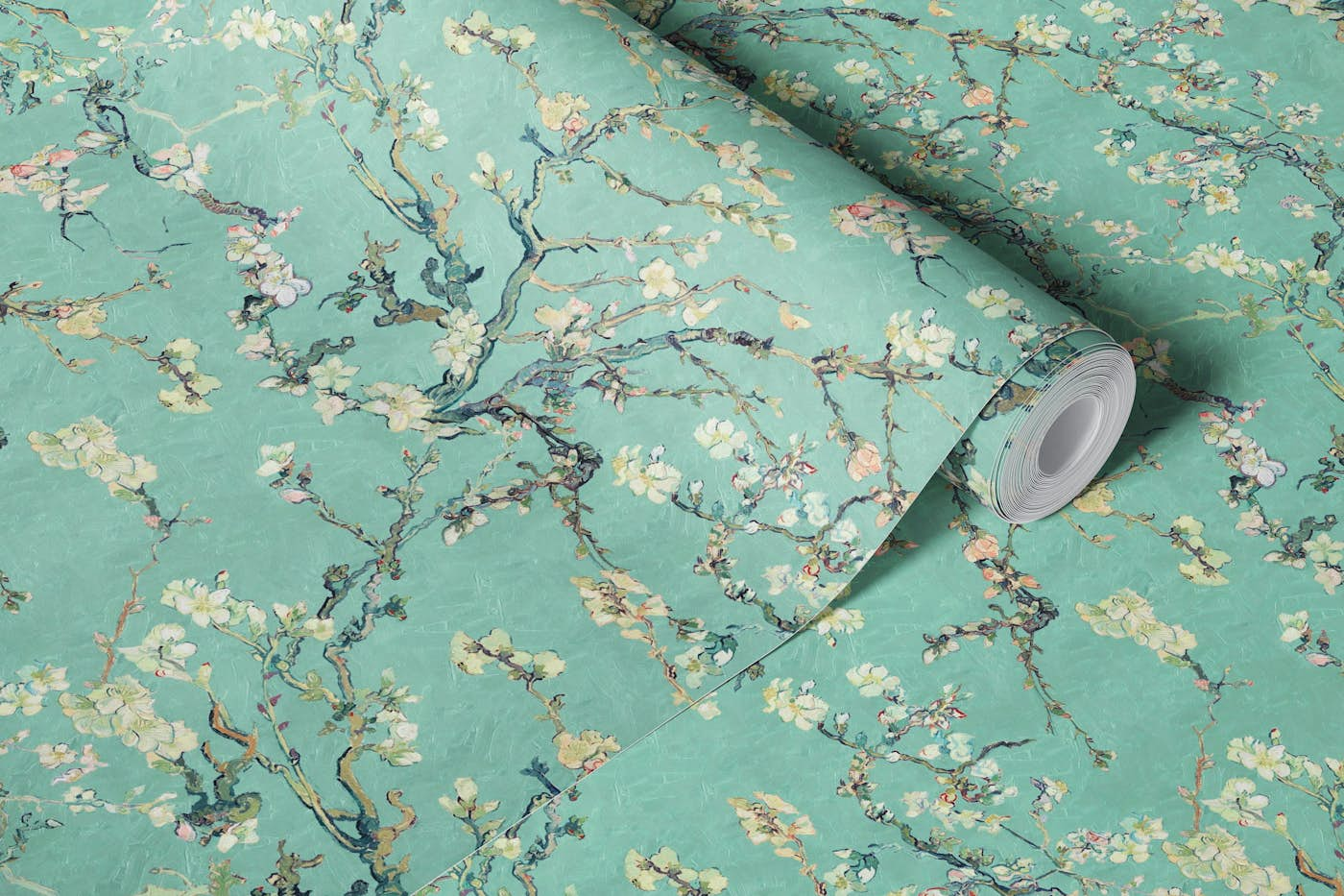 Van Gogh Almond Blossom mint blush wallpaper roll