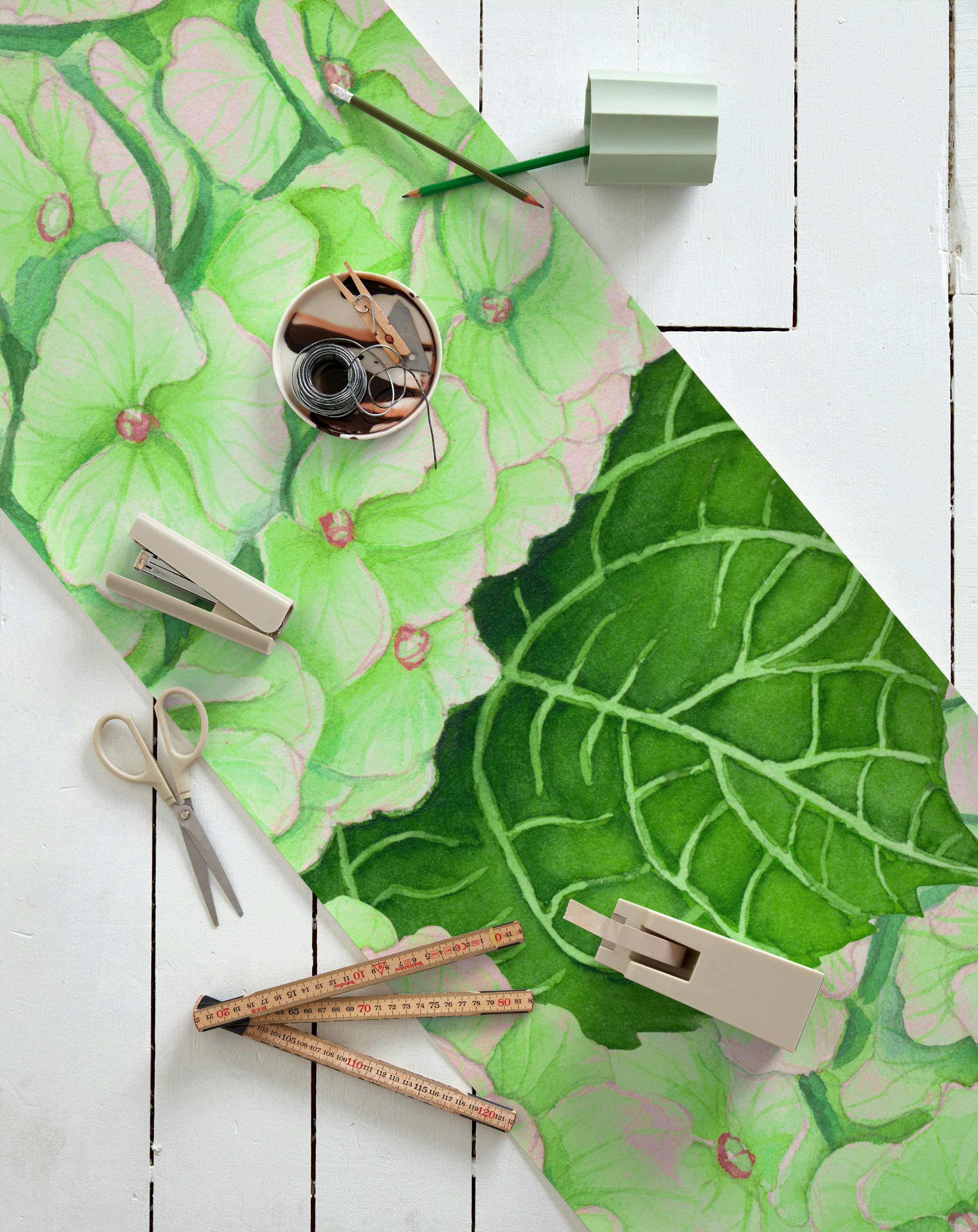 Green Hydrangea 3 tapet roll