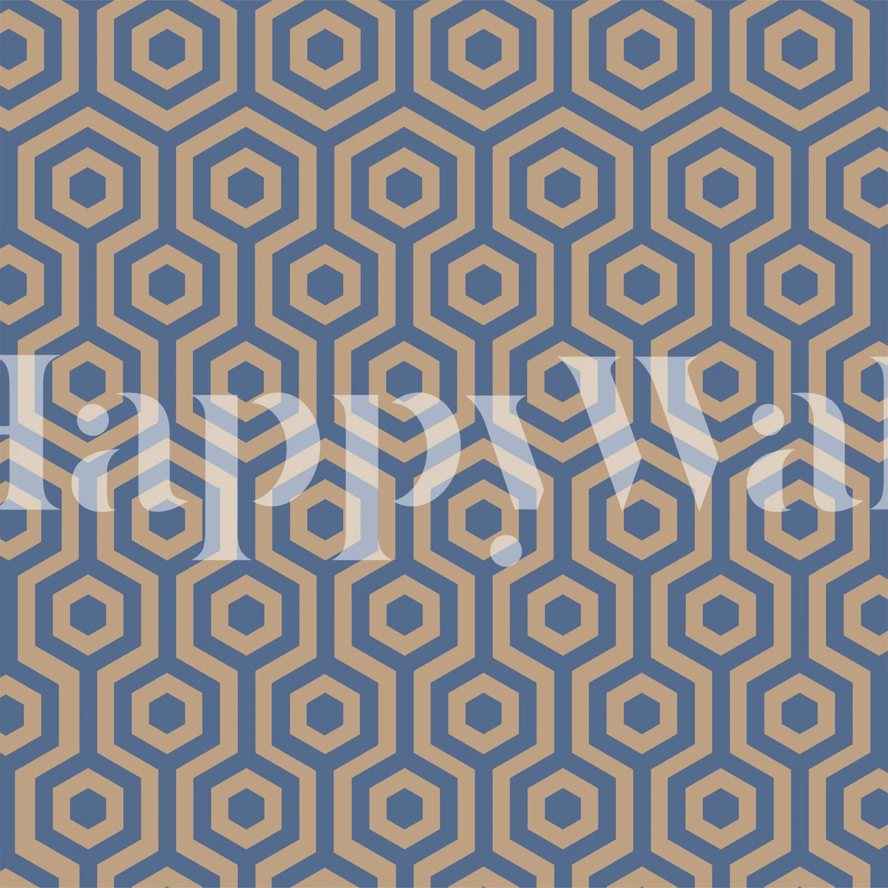 Beige and navy blue geometric honeycomb pattern wallpaper
