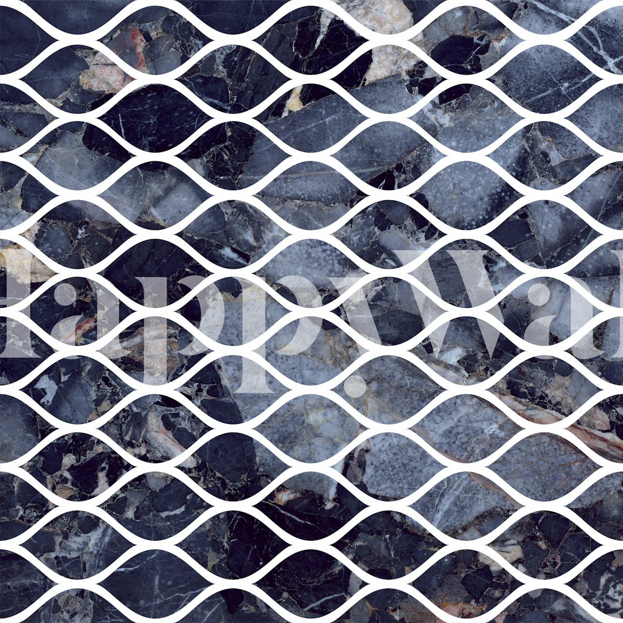 Dark blue marble pattern wallpaper in a room