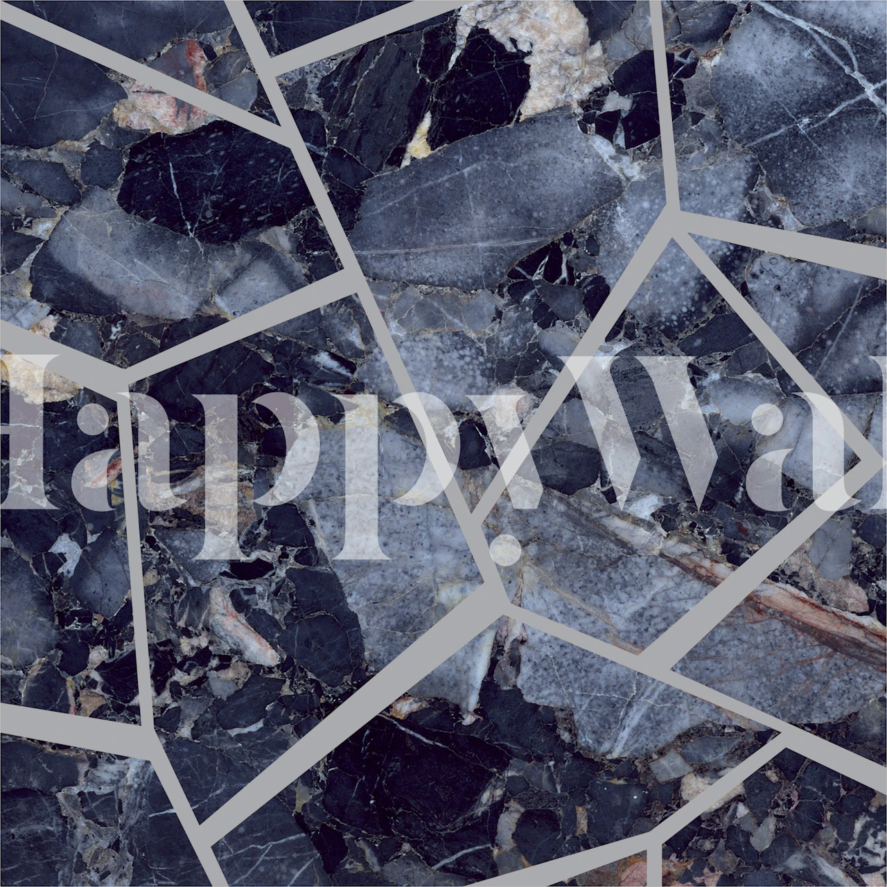 Geometric marble wallpaper tummansinisessä