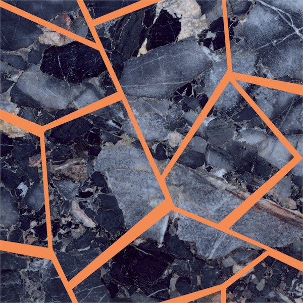 Orange polygonс indigo marble pattern
