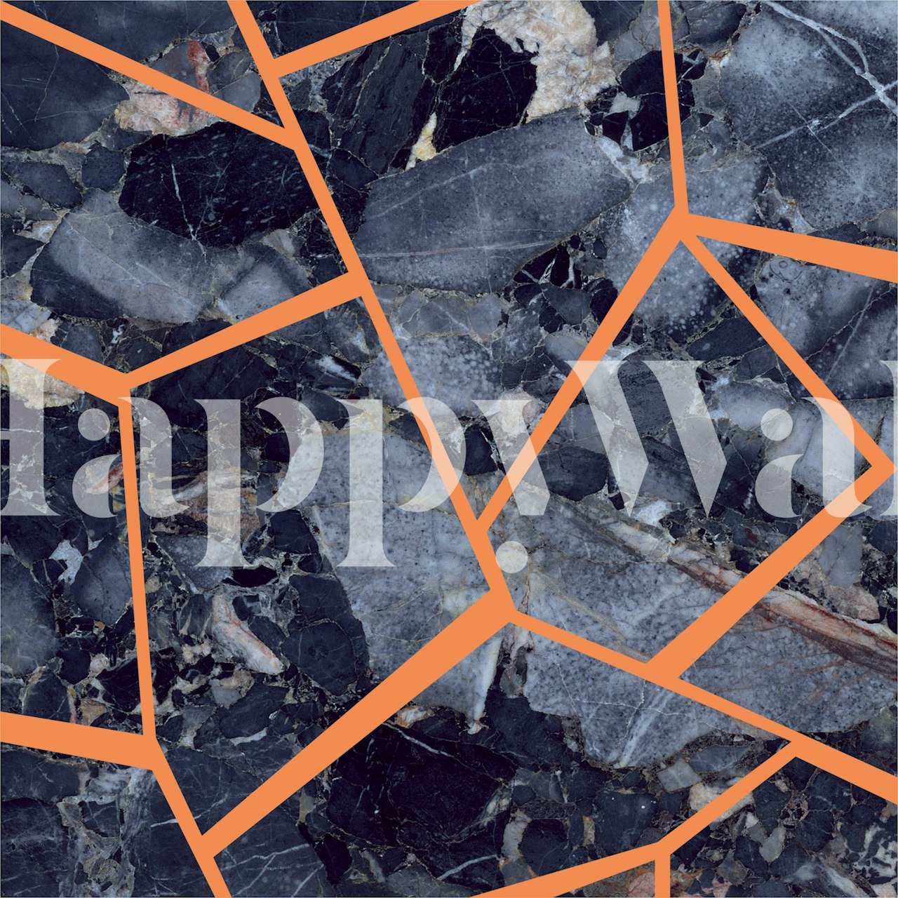 Orange polygonс en indigo marble patrón