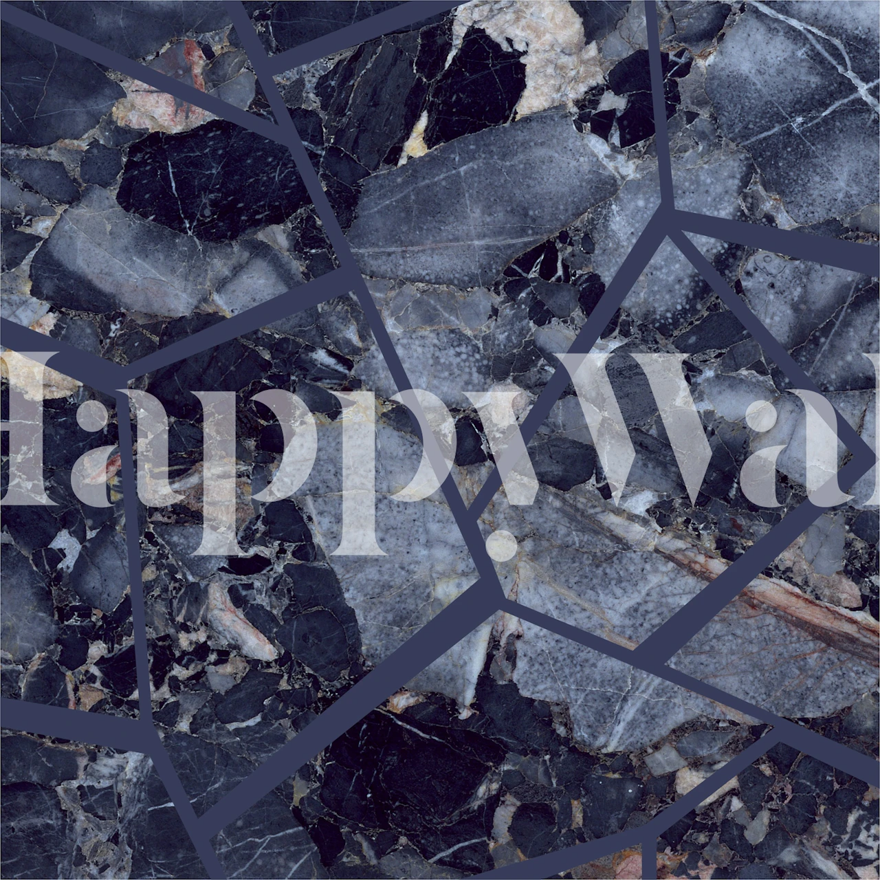 Dark blue polygonal marble wallpaper in a room