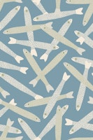 ANCHOVIES Cream Sage Fish Tossed on Blue wallpaper