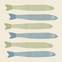 ANCHOVIES Retro Light Blue Sage Fish on Cream ταπετσαρία
