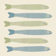 ANCHOVIES Retro Light Blue Sage Fish on Cream
