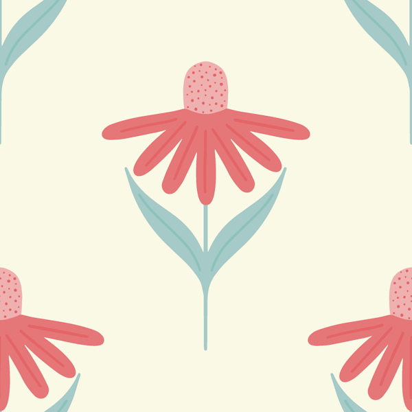 Block print pink daisy coneflower