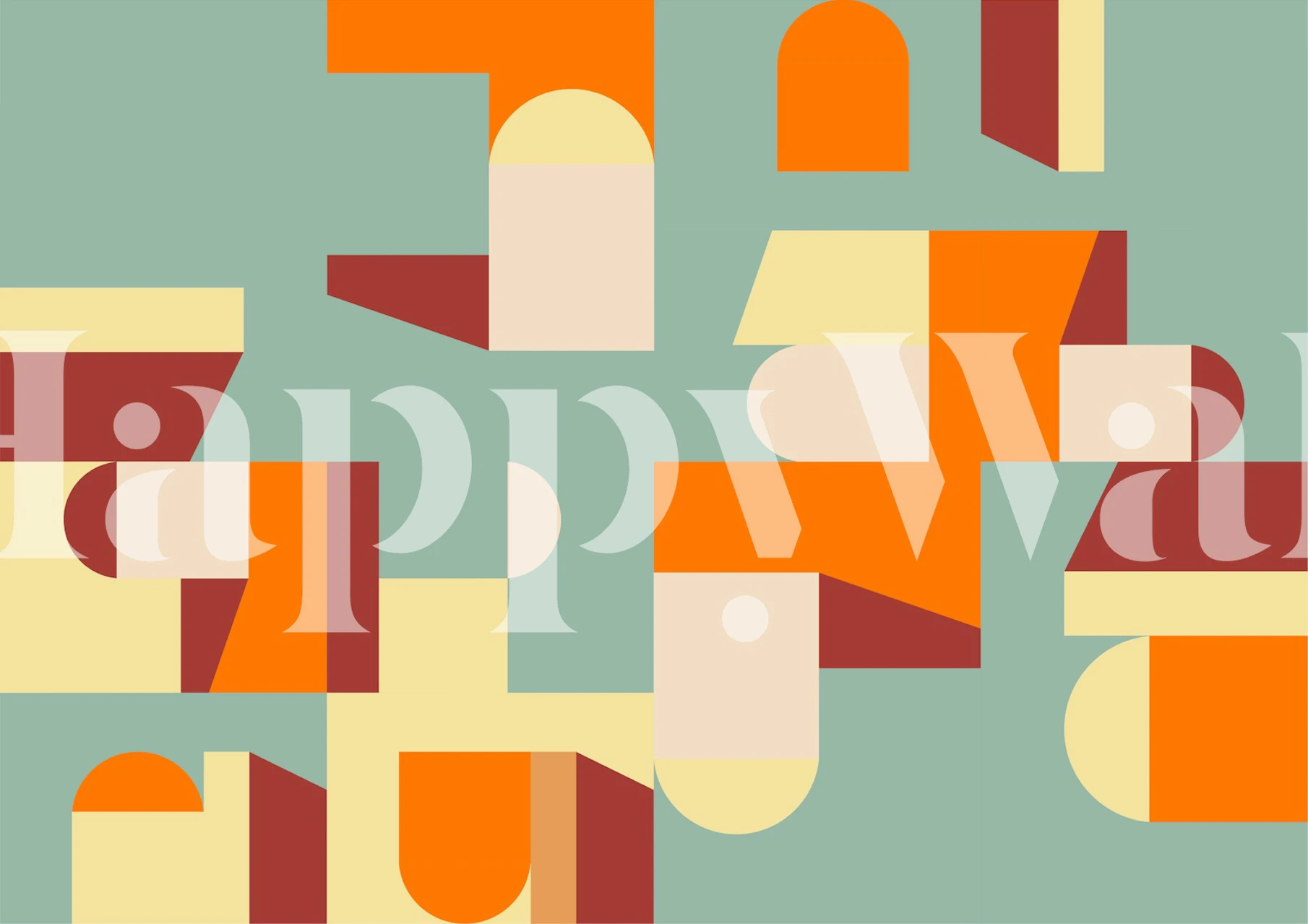 Shapes 02 - Orange & Gray papel de parede geométrico em um quarto