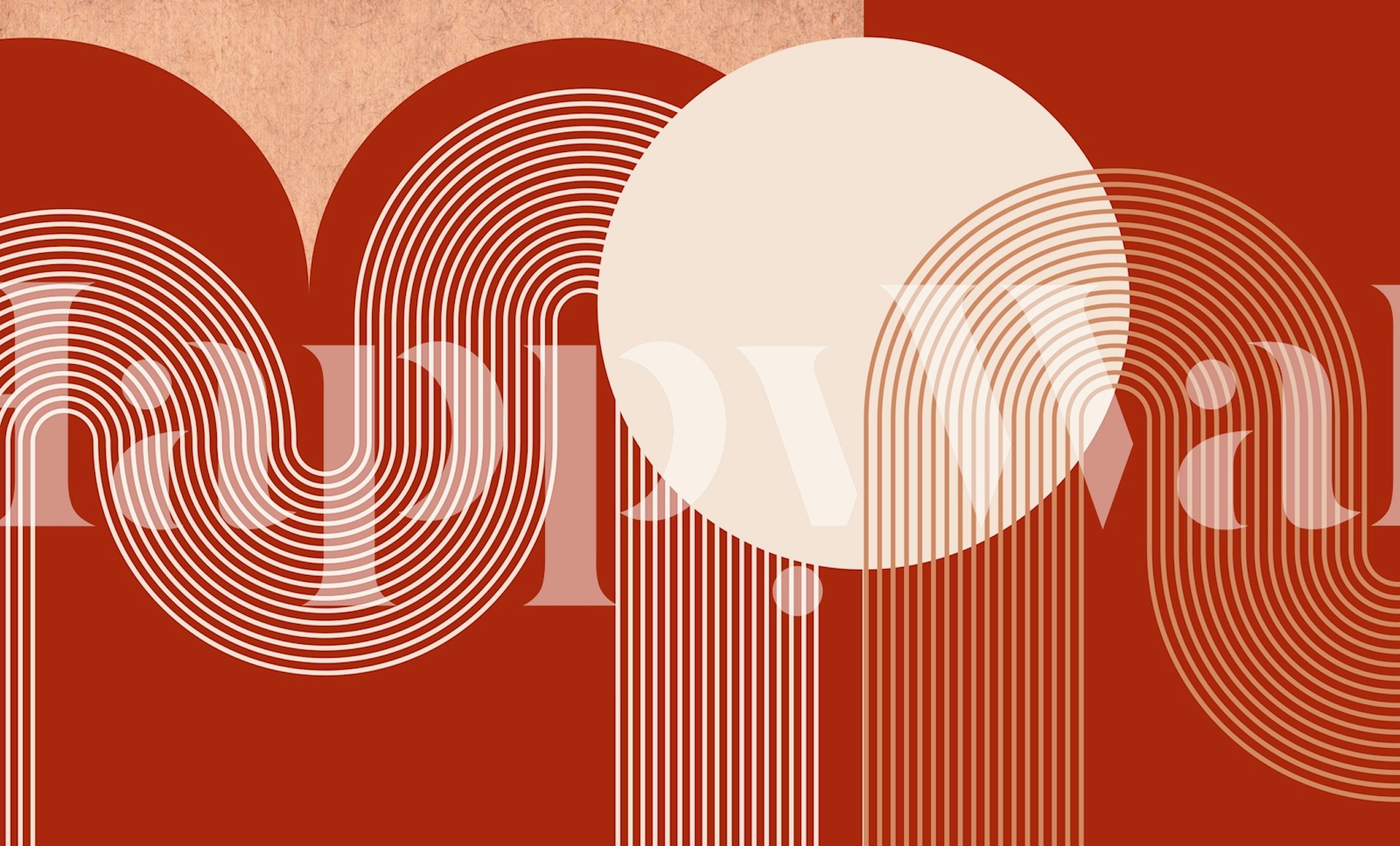 Modern Vivid Rainbow Arch Line Art carta da parati in una stanza