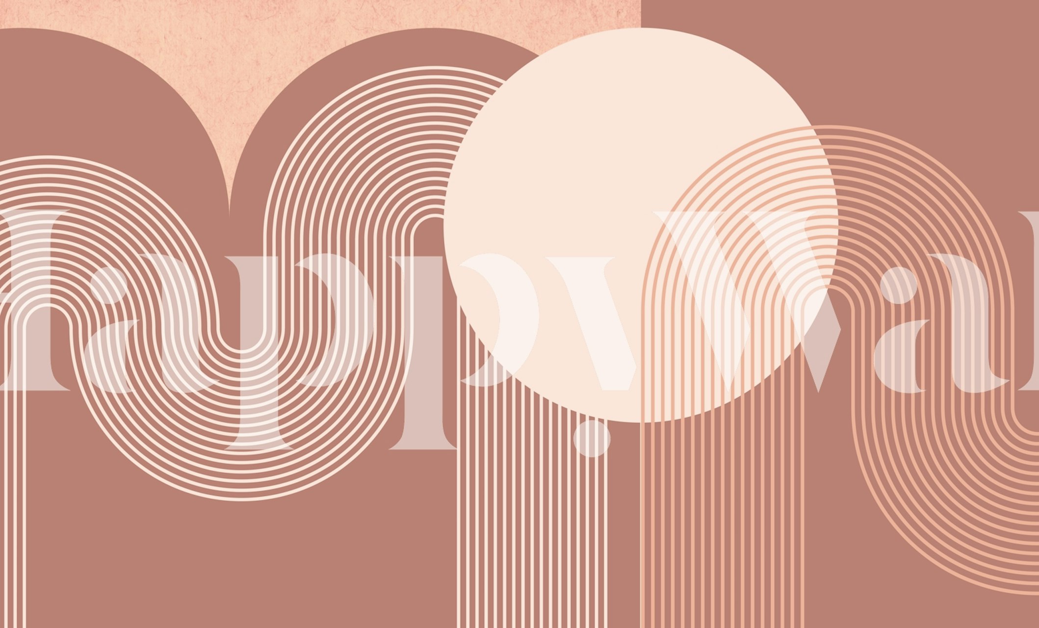 Boho rainbow arch line art with curved lines and circles in warm colors wallpaper