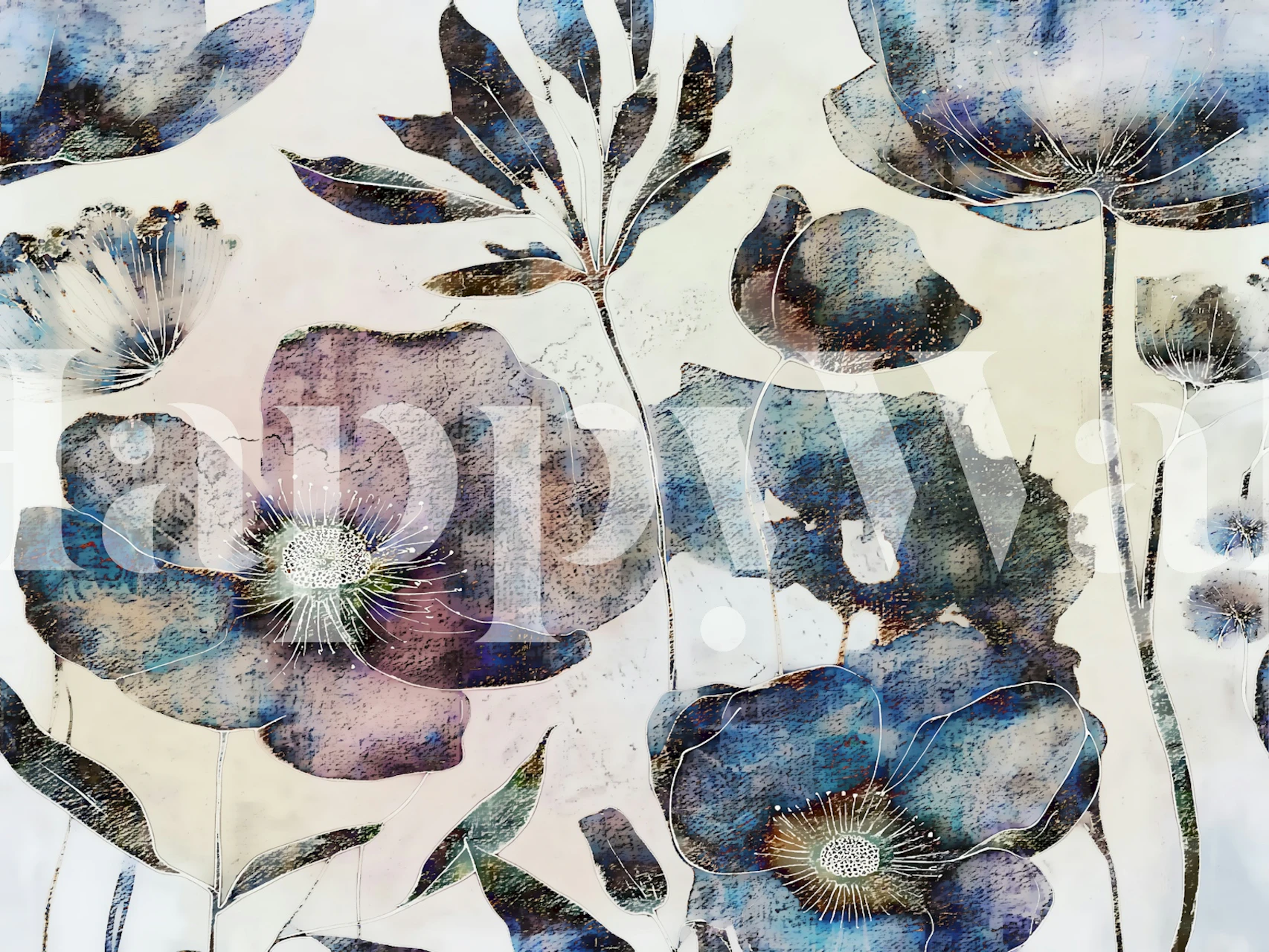 Washed Wabi Sabi Flowers wallpaper in een kamer