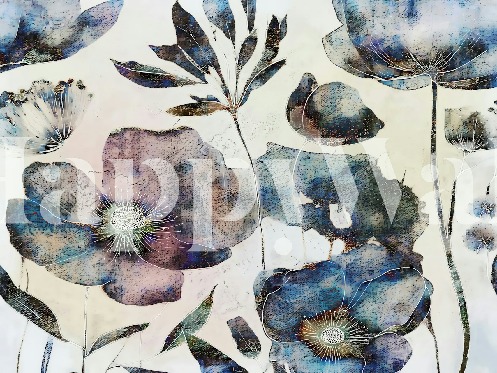 Ταπετσαρία Washed Wabi Sabi Flowers σε ένα δωμάτιο