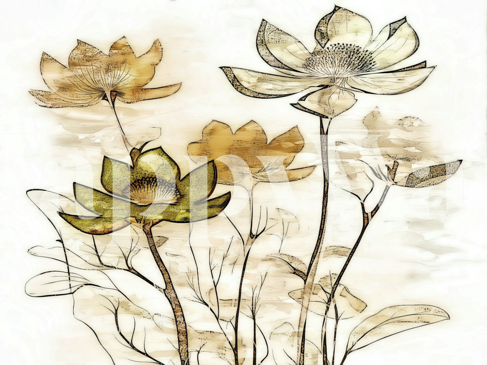 Papel pintado Warm Wabi Sabi Boho Flowers en una habitación