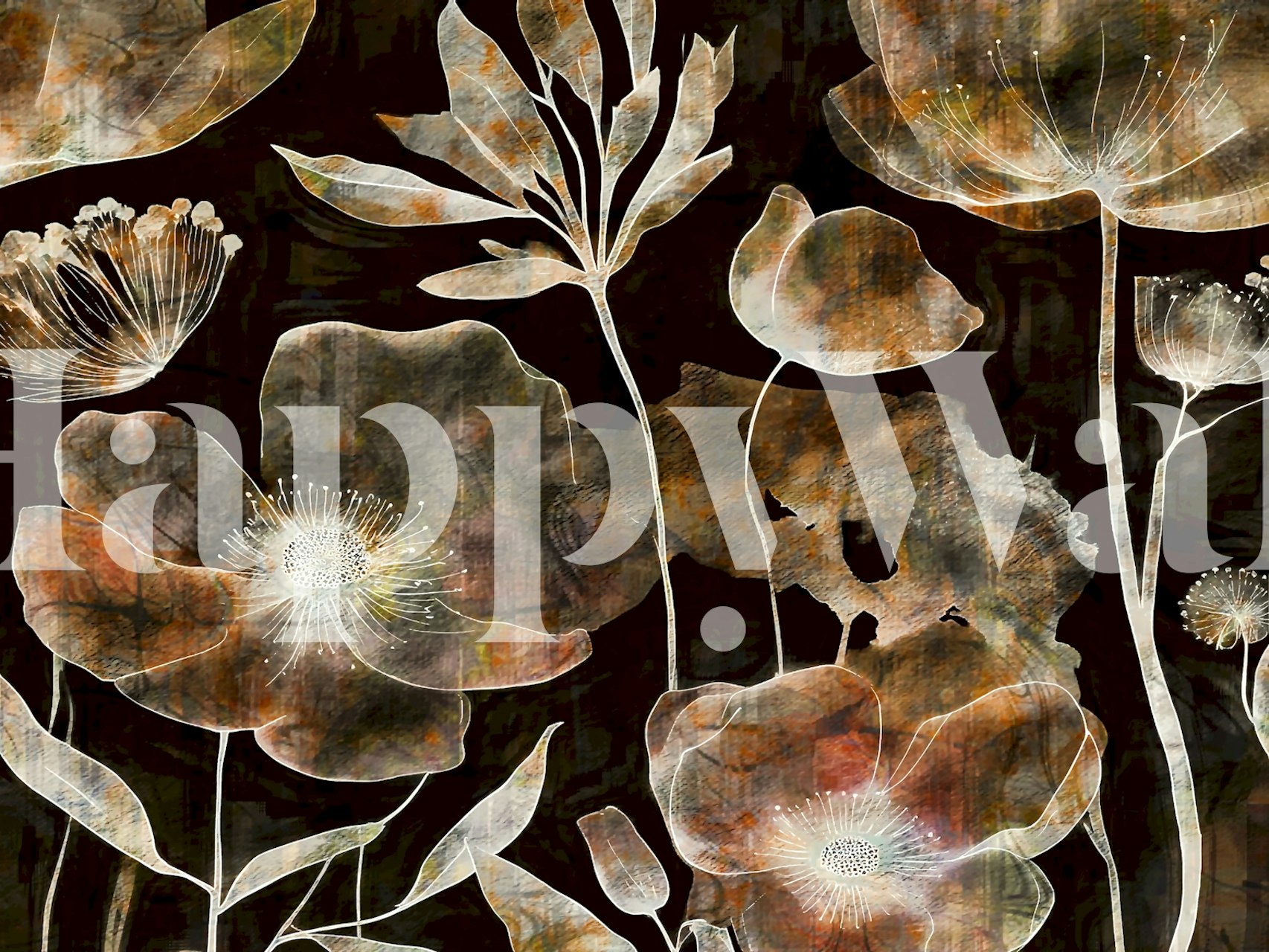 Moody Wabi Sabi Japandi Flowers wallpaper in a room