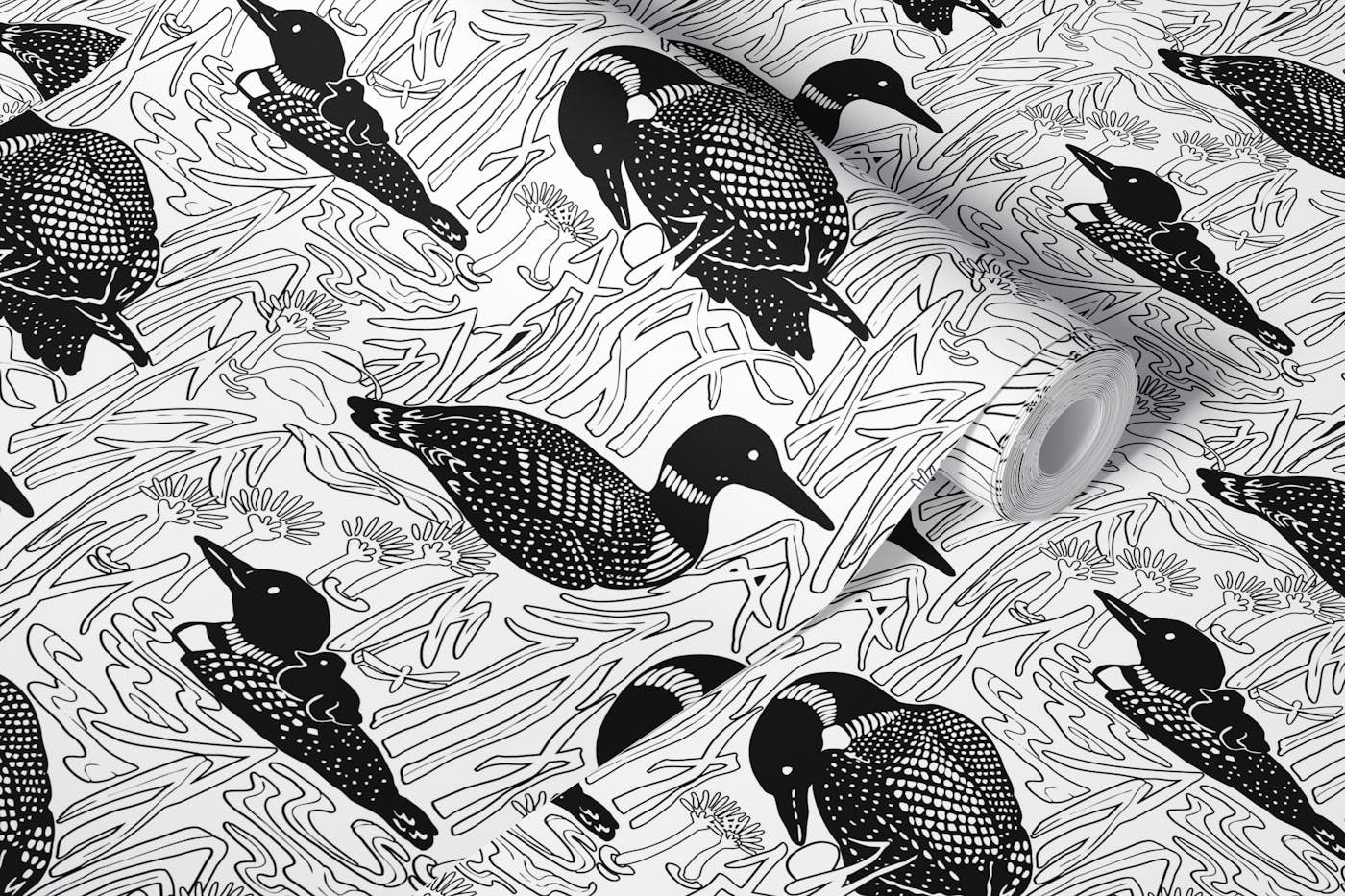 Lake life with loons coloring book wallpaper roll