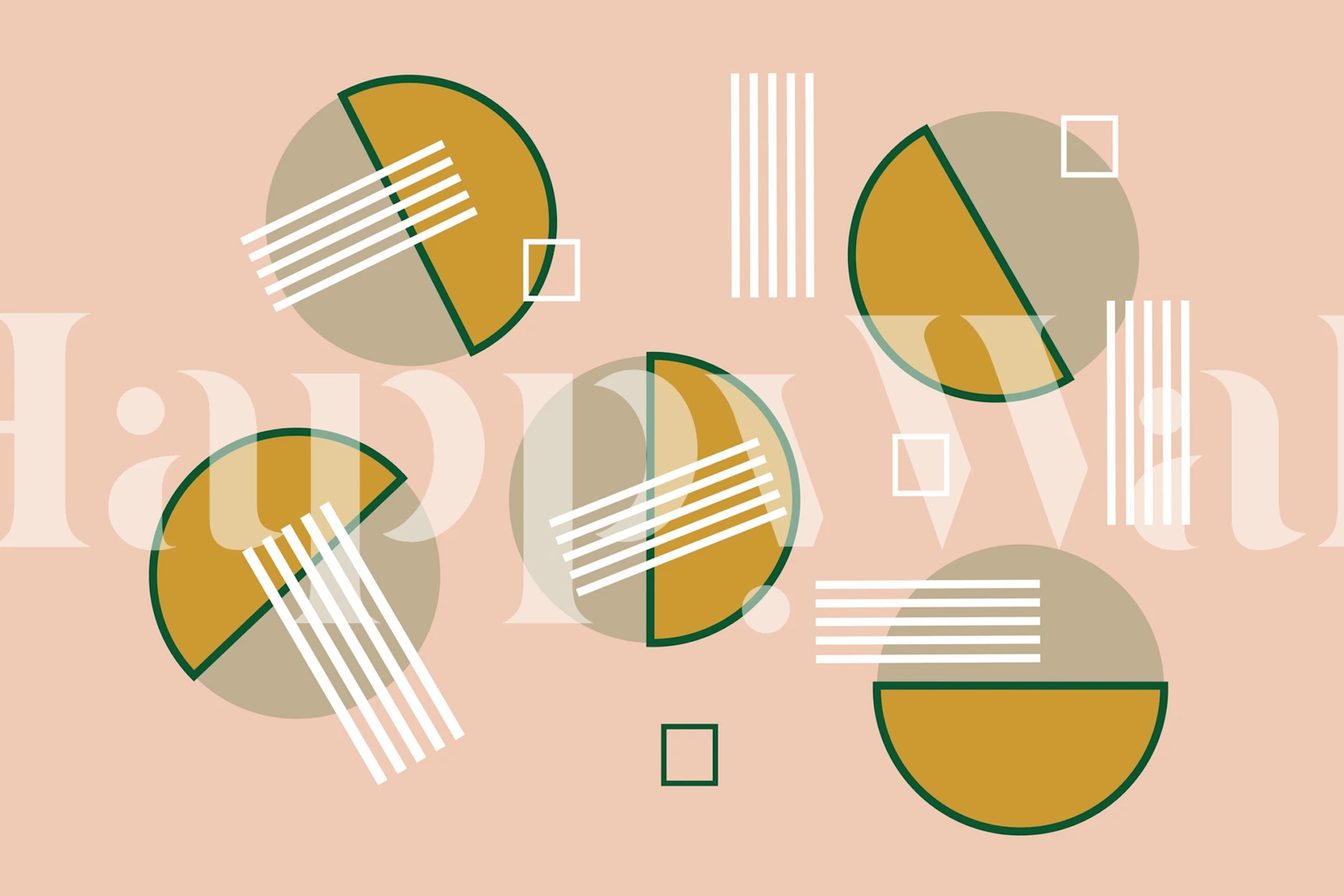 Geometric pattern with brown and green circles and lines wallpaper