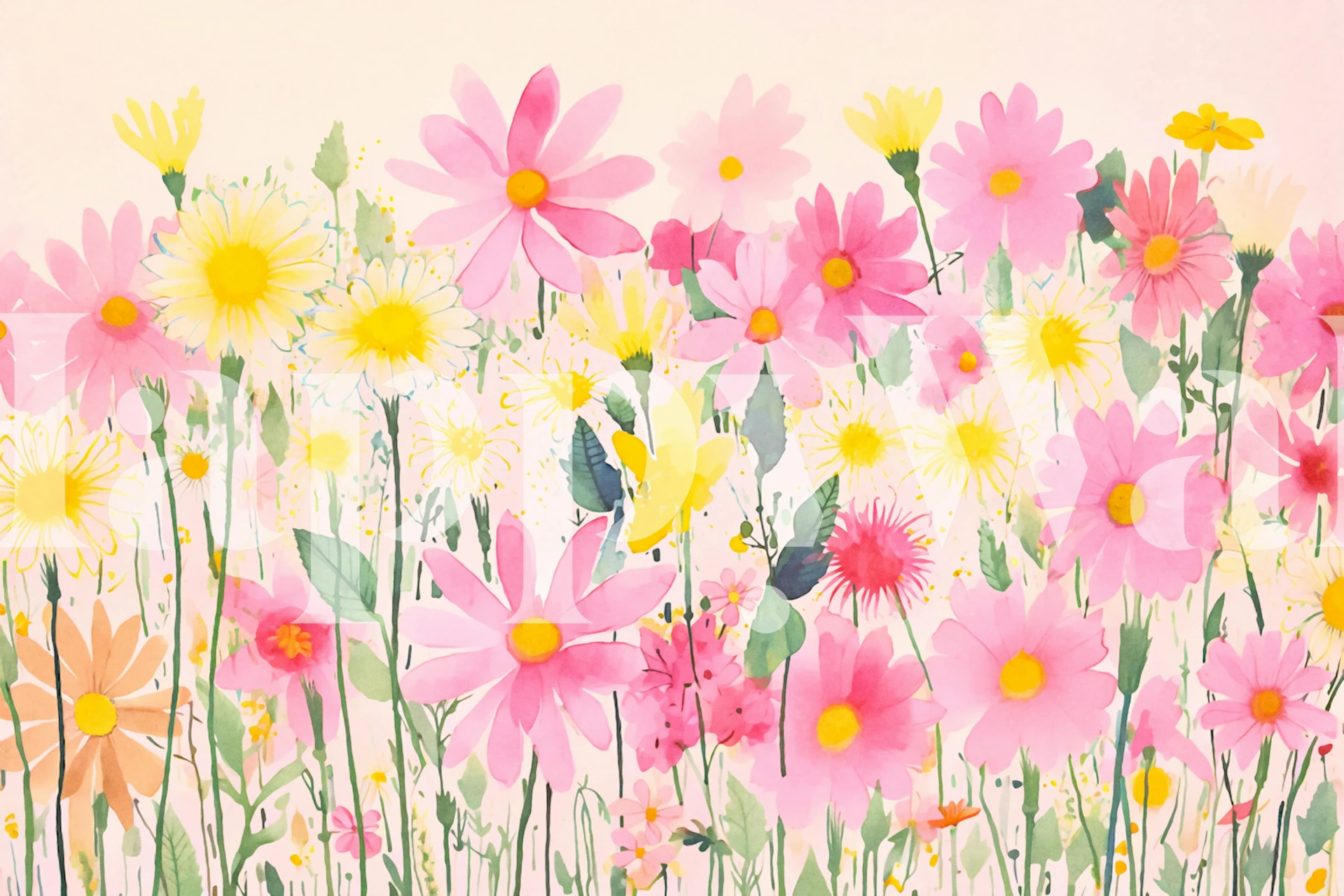 Whimsical summer meadow wildflowers wallpaper