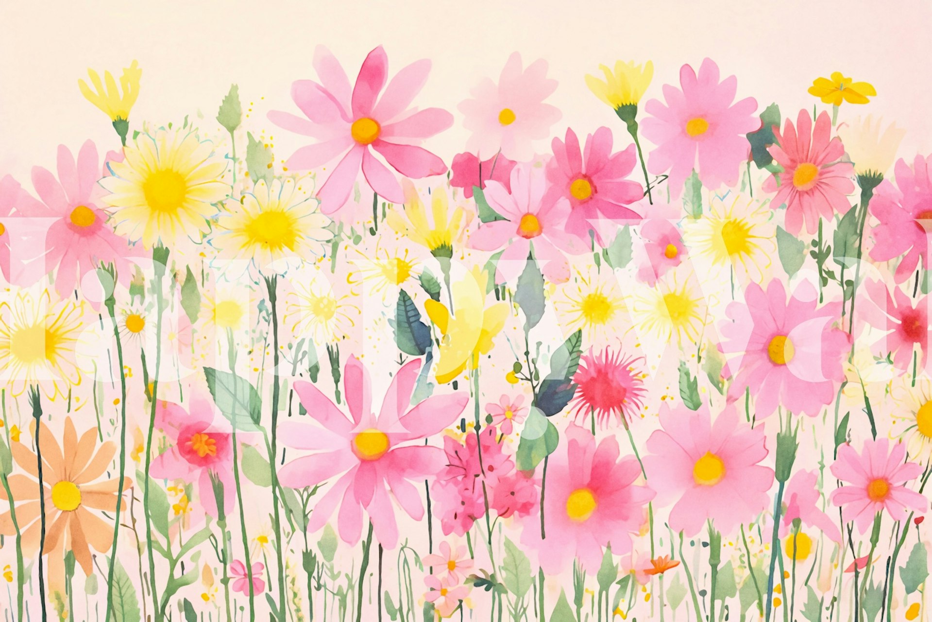 Whimsical summer meadow wildflowers wallpaper