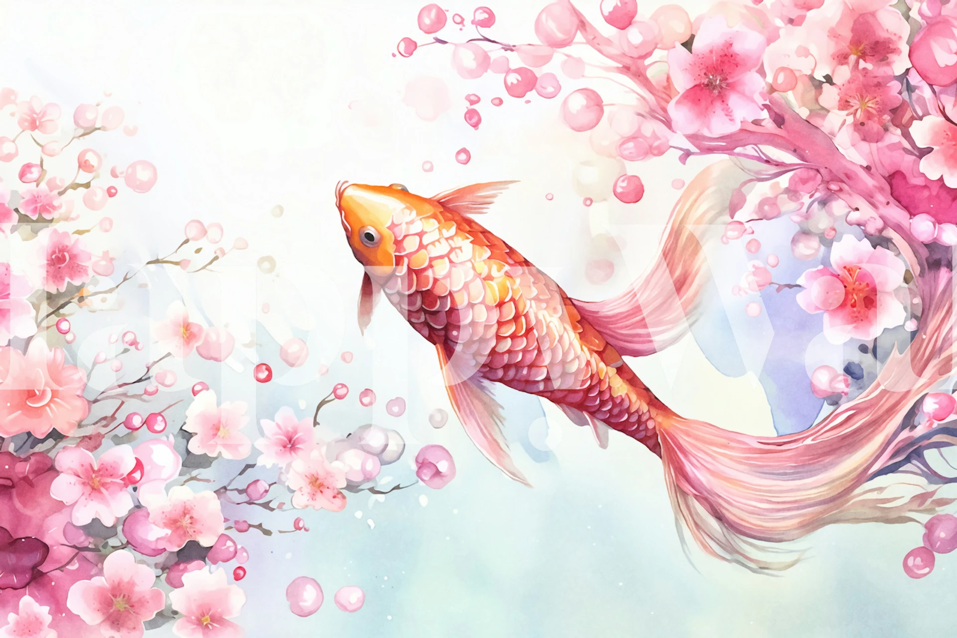 Whimsy Koi Flower Pond wallpaper design