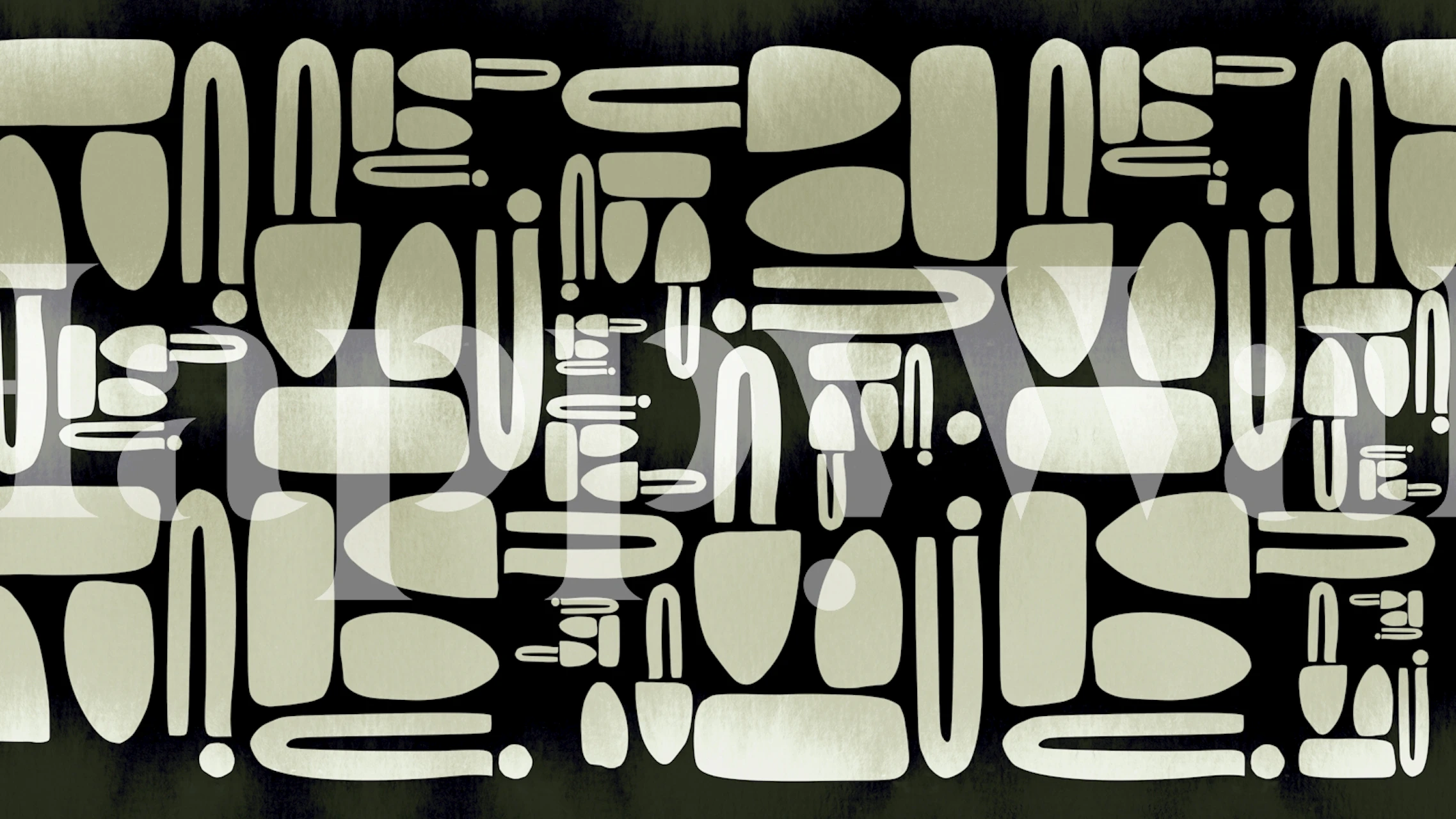 Geometric shapes in soft green and black on wallpaper