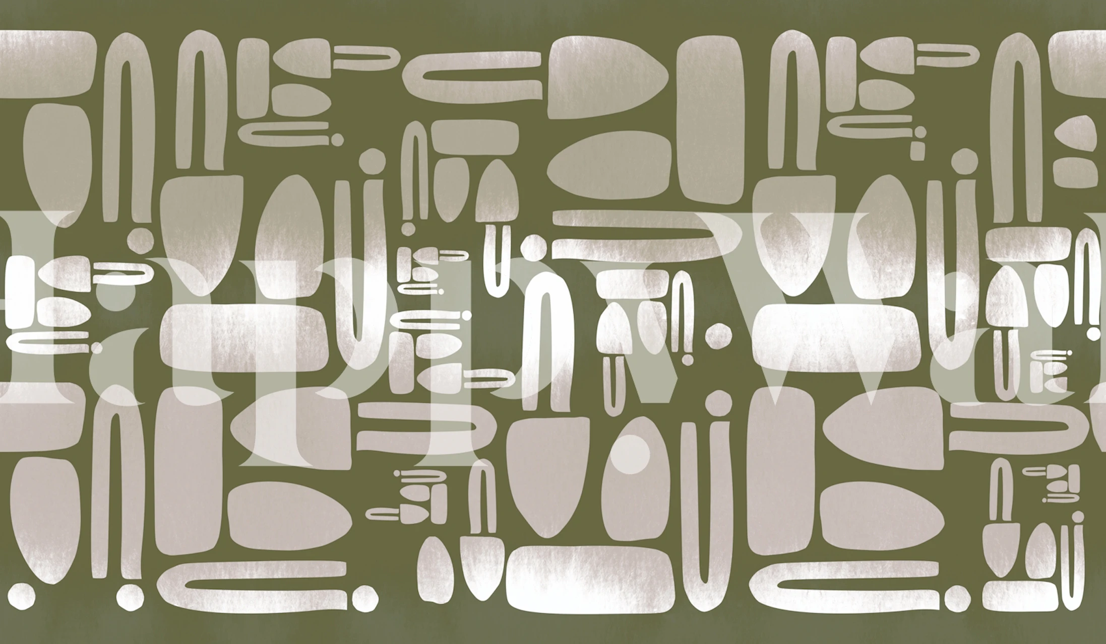 Geometric shapes in soft green and black on wallpaper