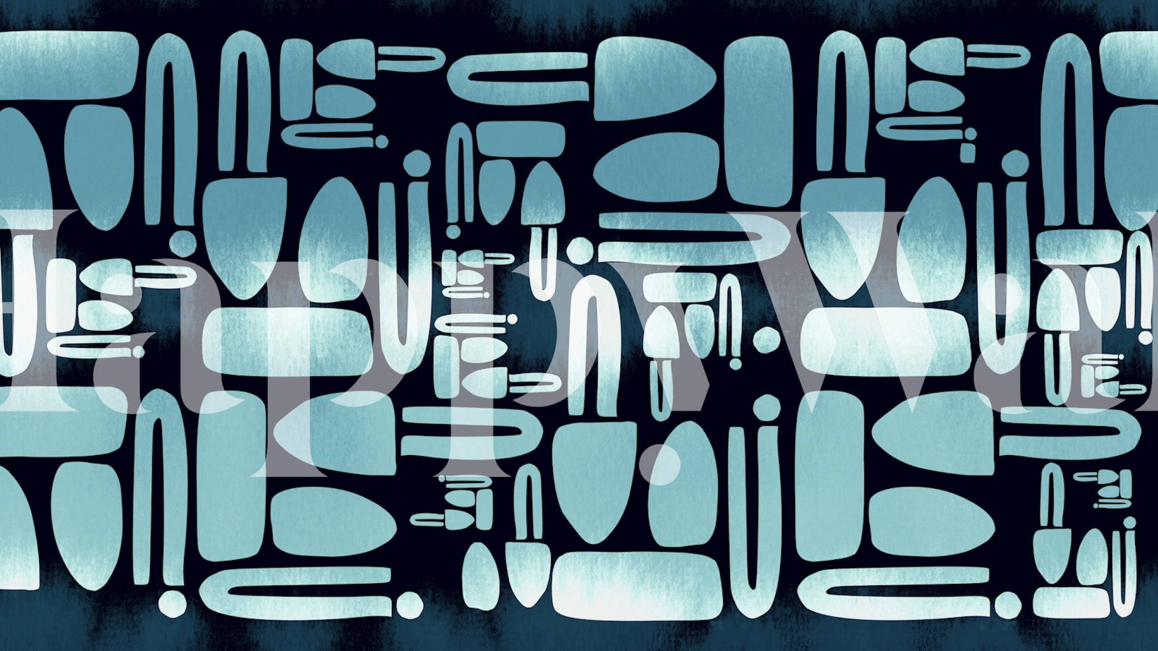 Mid-Century geometric aqua shapes on dark background wallpaper