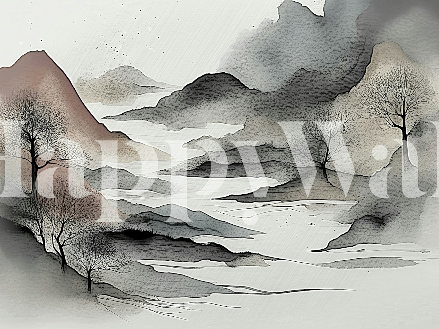 Japandi Wabi Sabi Autumn Forest wallpaper in a room