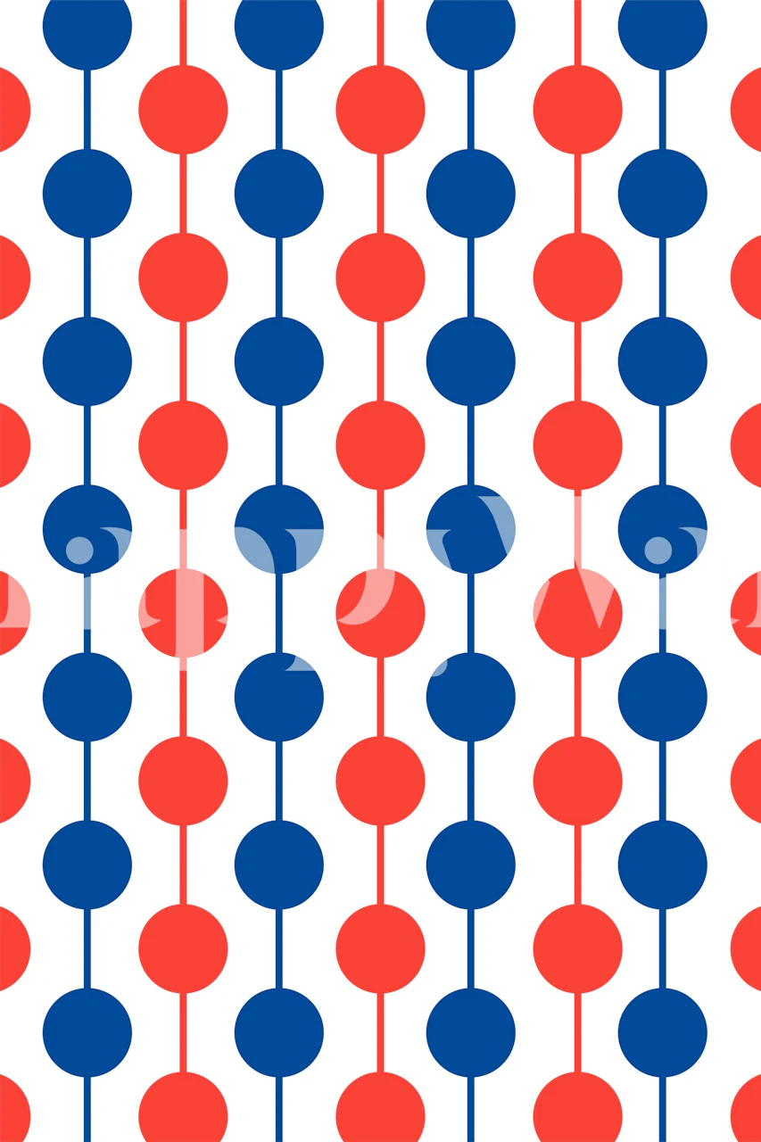 Blue and red polka dot pattern wallpaper with geometric design