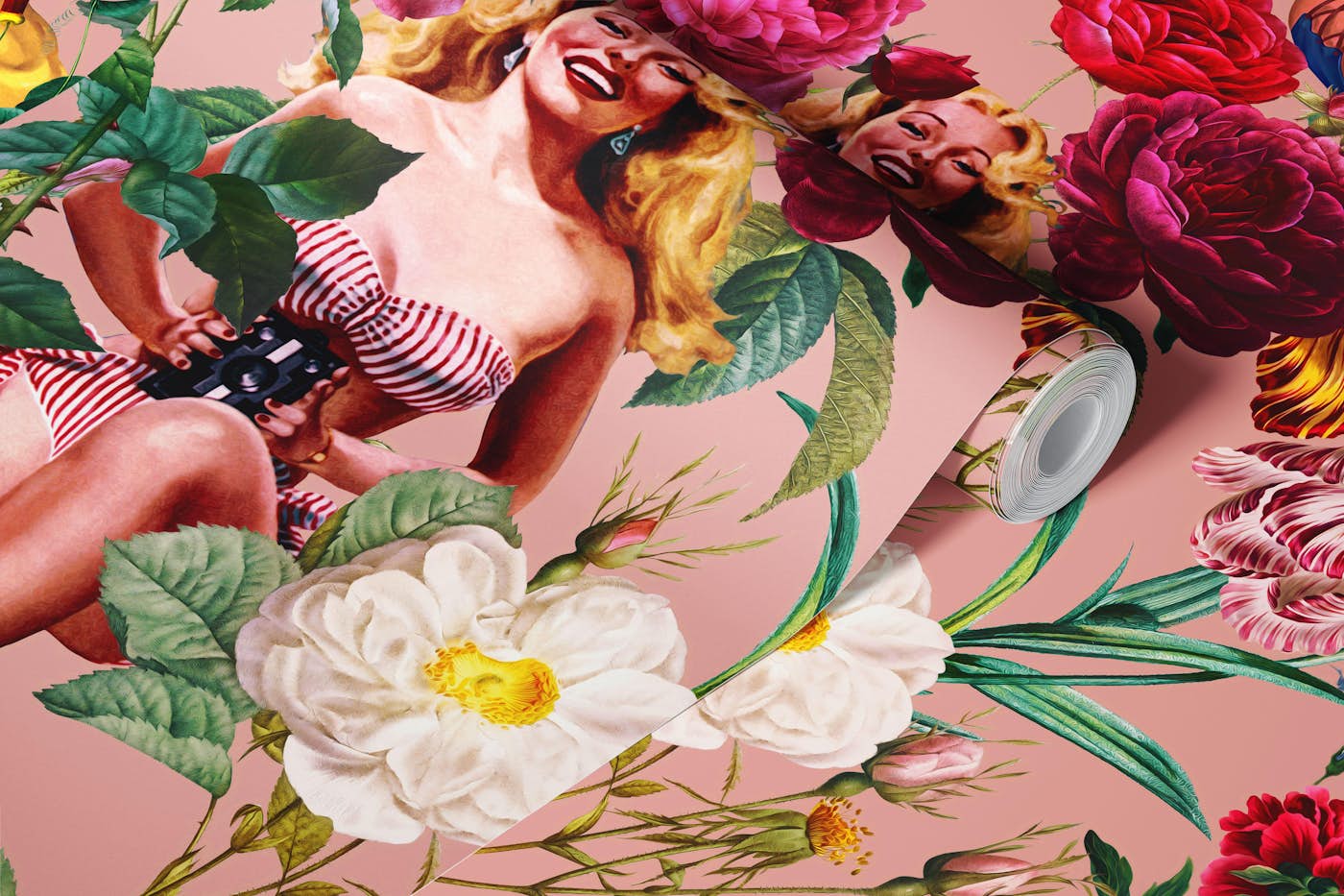 Floral and Pin-Up Girls III wallpaper roll