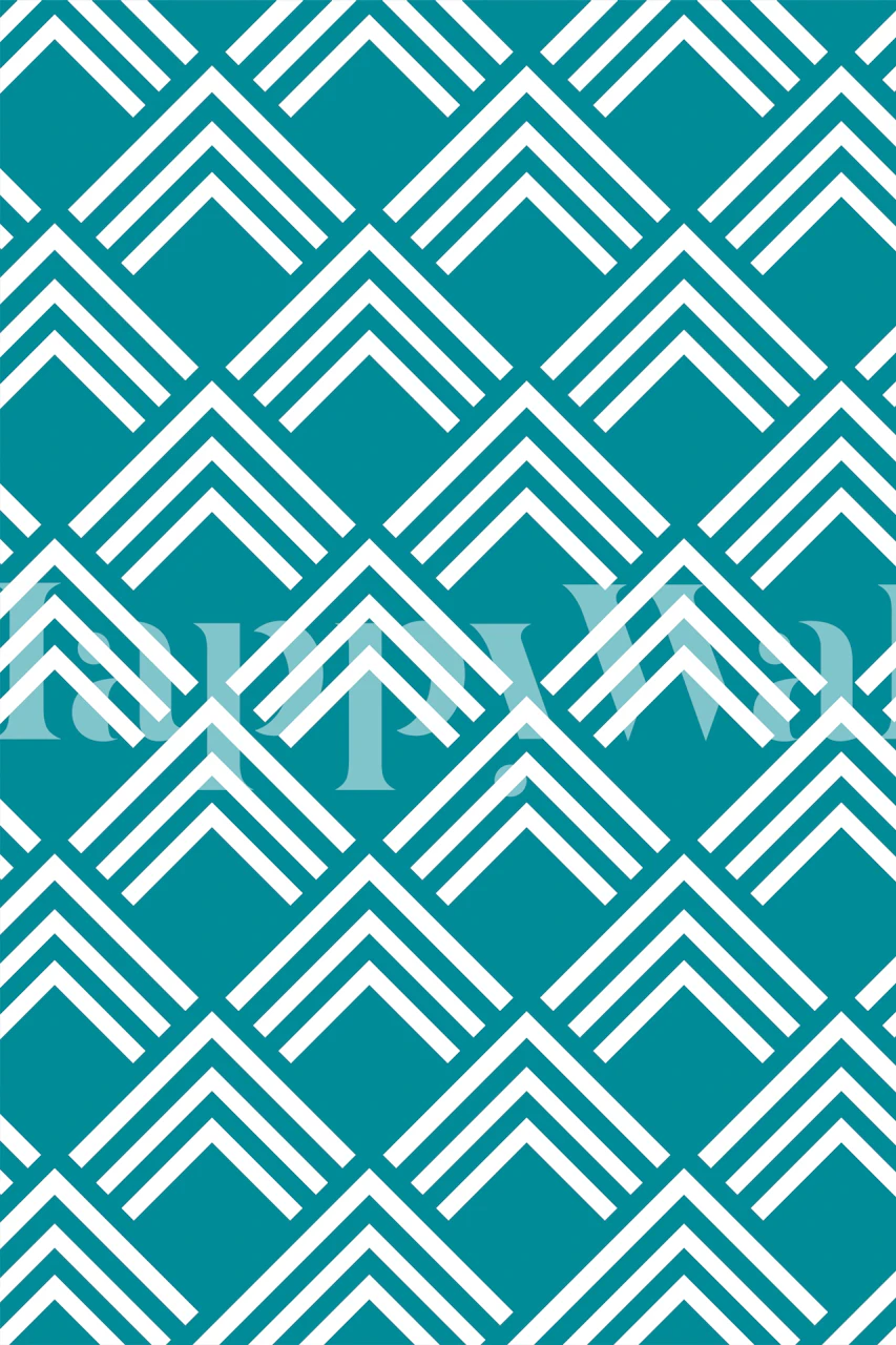 Teal geometric wallpaper featuring white triangle patterns in a repeating design