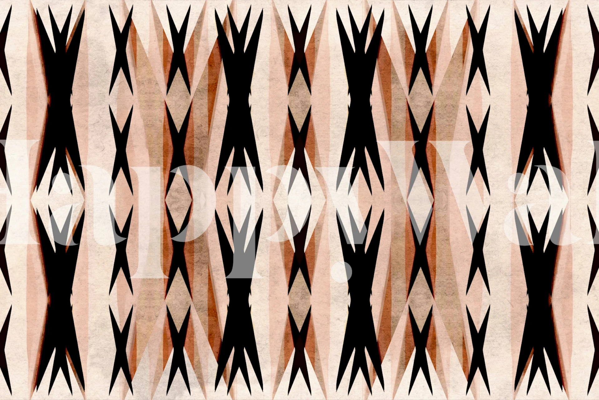 Earthy Japandi Tribal design with black and warm beige patterns wallpaper