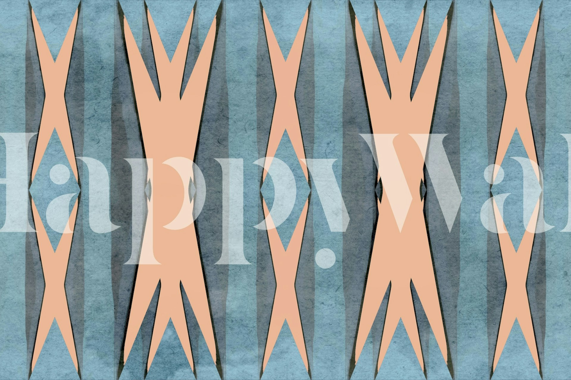 Urban Tribal Retro wall mural with tribal patterns in blue and peach