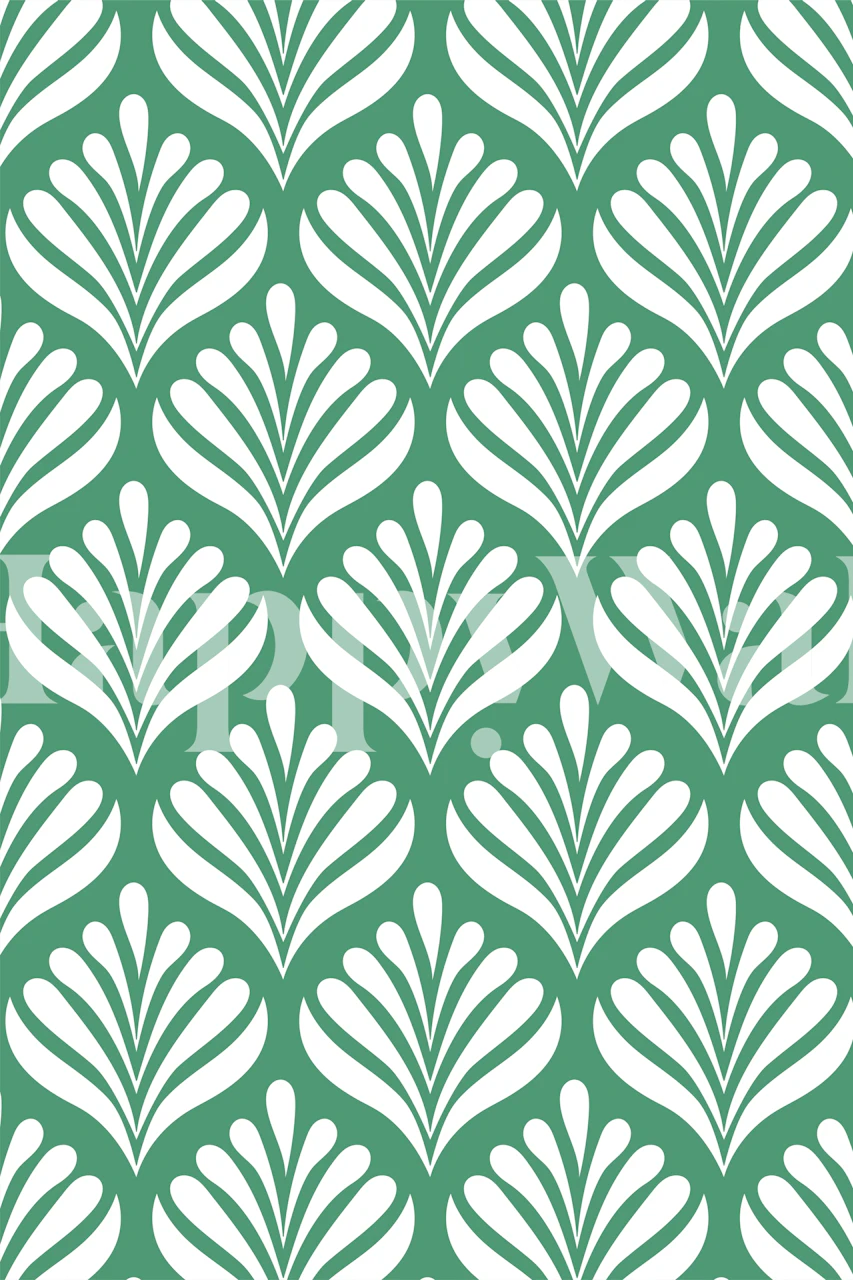 Wallpaper with white flowers on a green background