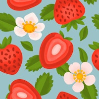 Fresh Strawberry Pattern on Sky Blue behang