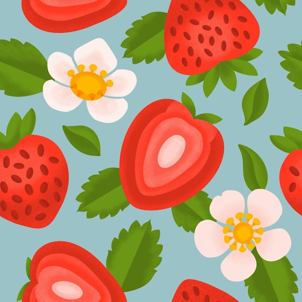Fresh Strawberry Pattern on Sky Blue