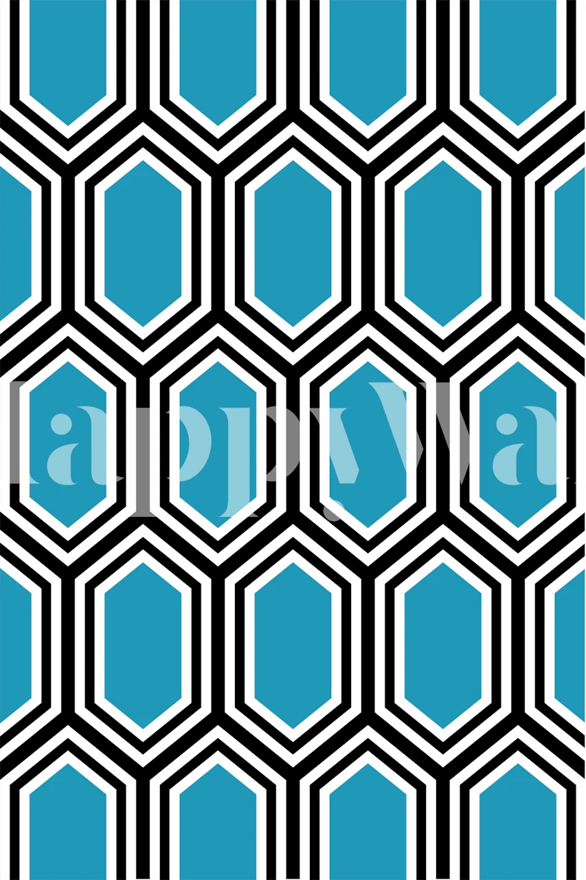 Turquoise hexagonal geometric pattern on black background wallpaper