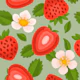 Fresh Strawberry Pattern on Mint Green