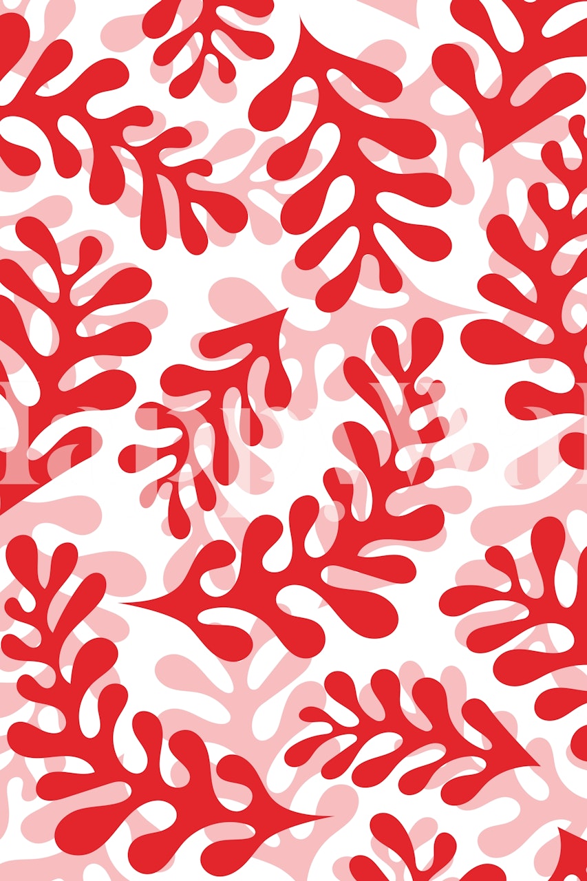Red leaves pattern wallpaper in a room