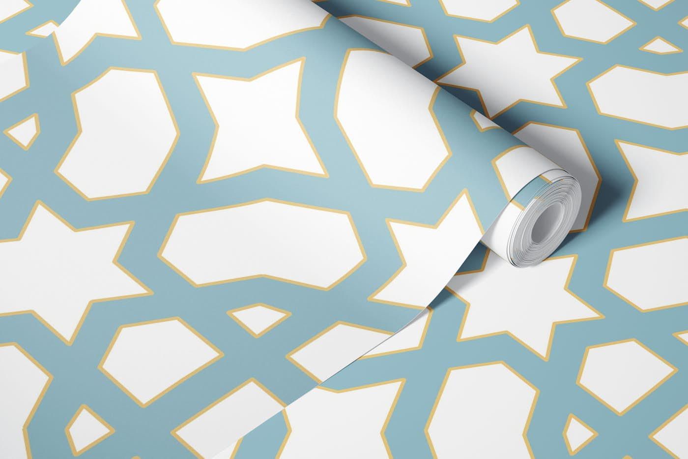 Arabesque art style 1 light blue gold wallpaper roll