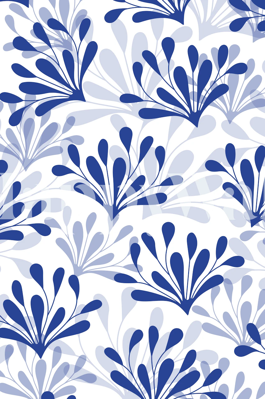 Blue floral pattern on white background wallpaper