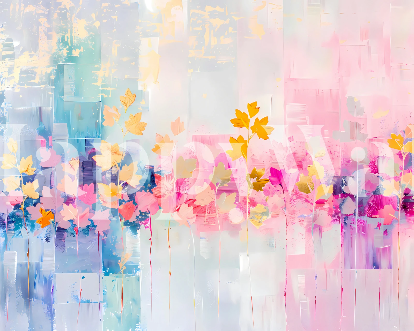 Fotomurais paisagistícos Folhas em fundo abstrato pastel